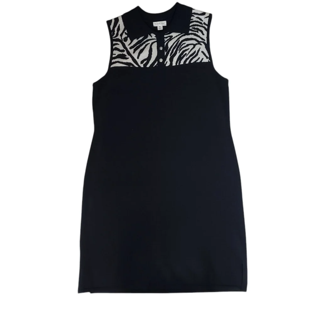 St. John Sport Dress Extra Large Knit Sleeveless Black White Zebra Collared Wool - Picture 15 of 15